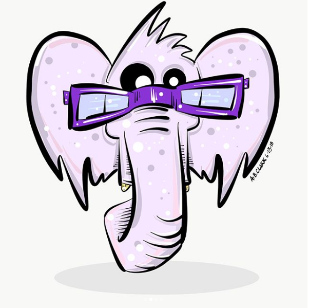 des moines cartoonist elephant purple