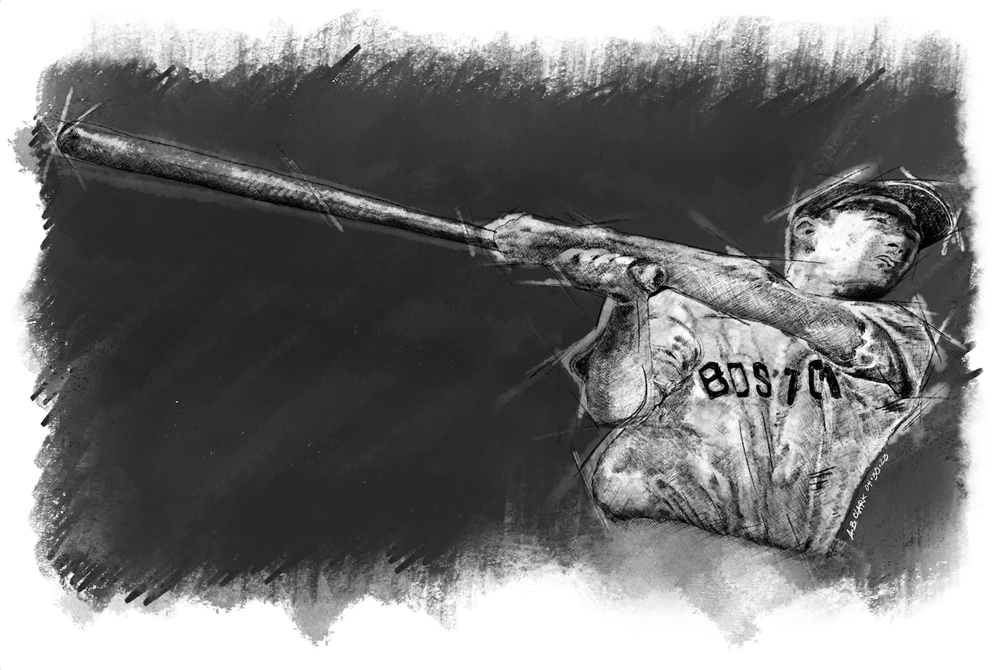 Boston RedSox Ted Williams baseball legend illustration by Andrew B. Clark